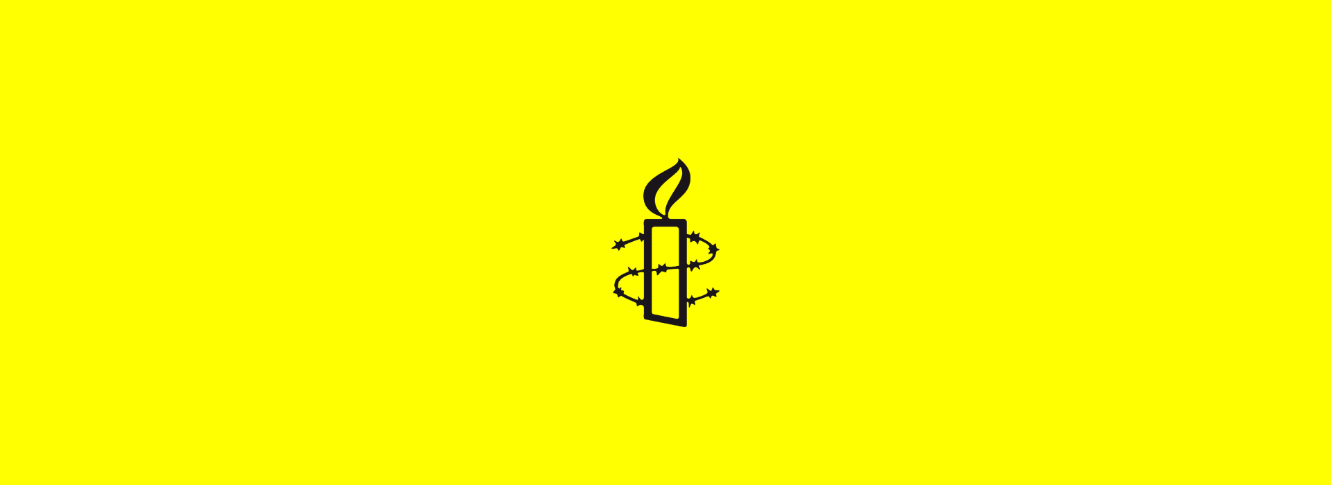 Banner logo candela con il filo spinato nero su fondo giallo - Amnesty International