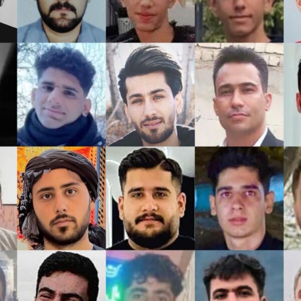Collage dei ritratti di 28 vittime della repressione delle proteste in Iran